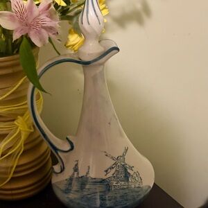 Elegant Blue and White porcelain decanter/ Pitcher with Windmill & sail boats
